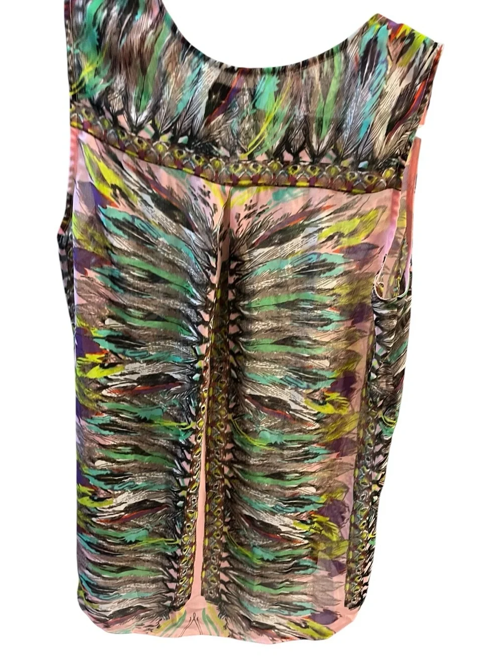 Hale Bob Pink Sleeveless Feather-Print Camisole with Green Accents